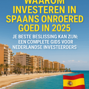 Thumbnail afbeelding met Spaanse kust en tekst over investeren in Spaans onroerend goed in 2025 voor Nederlandse investeerders