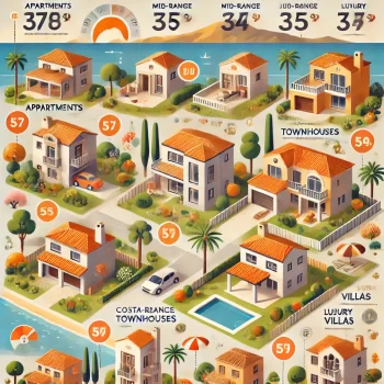 Lees alles over prijsverschillen per regio, factoren die de prijs beïnvloeden, bijkomende kosten en tips voor het kopen van een woning in deze populaire Spaanse regio en wat kost een huis."