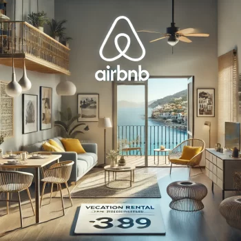 Afbeelding van een modern Spaans appartement met stijlvolle inrichting, een ruim woongedeelte met zeezicht, comfortabele meubels, en een balkon met tafel en stoelen, ideaal voor Airbnb-verhuur.