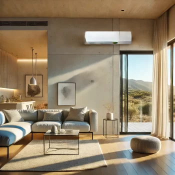 Moderne woonkamer in een Spaans huis met een airco in Spanje