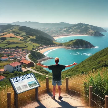 een foto van een man die de schone lucht in Spanje opsnuift en er gezond uitziet