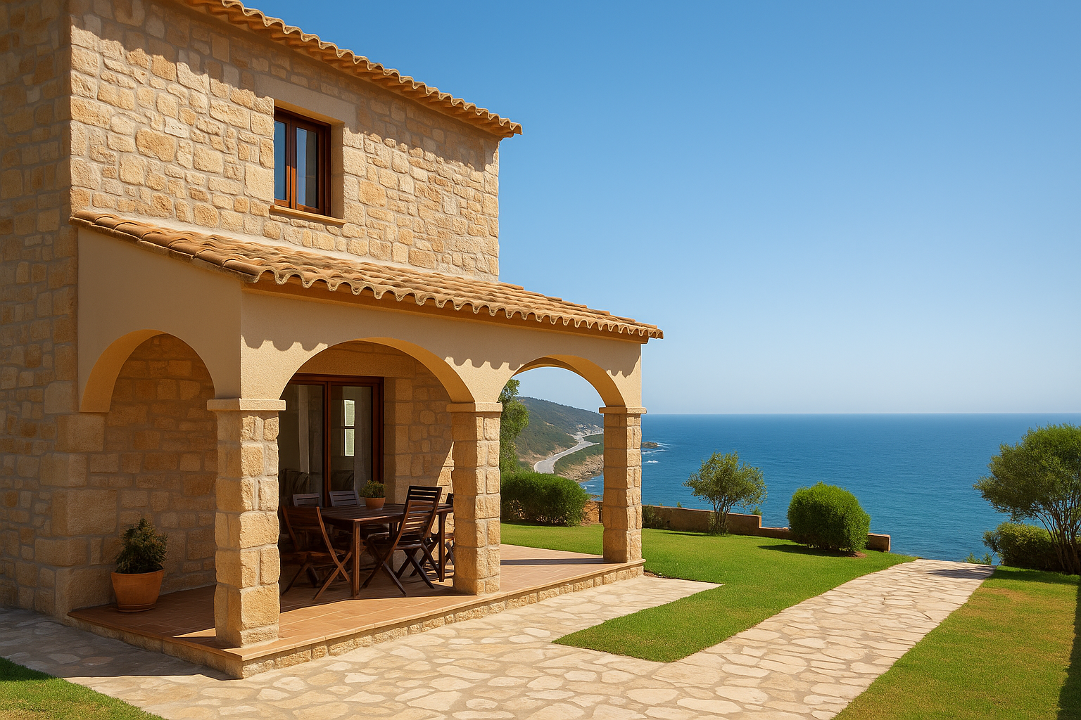 Traditionele Spaanse villa van bestaande bouw met terras en uitzicht op de Middellandse Zee