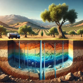 Illustratie van het Spaanse landschap met een doorsnede van de grond, waterlagen en aquifers. Zit er water in de grond in Spanje?