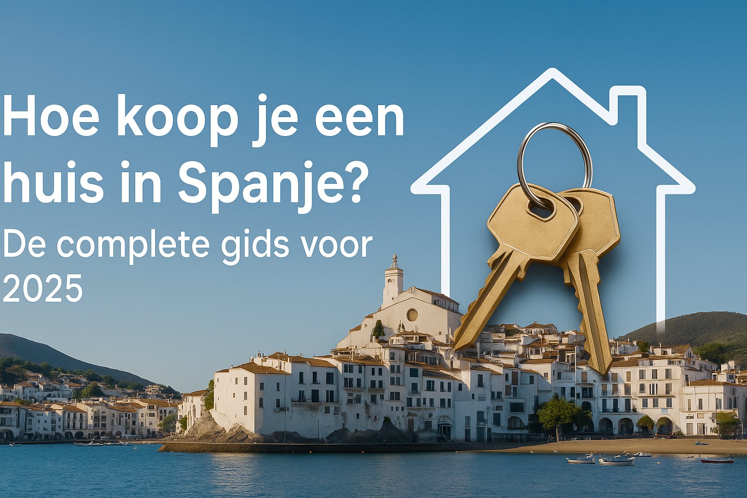 Headerafbeelding bij het artikel "Hoe koop je een huis in Spanje? De complete gids voor 2025" met een moderne Spaanse woning en mediterrane sfeer.