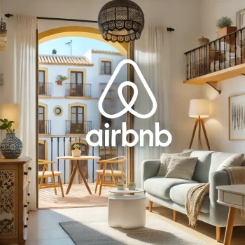 Modern ingericht appartement in Spanje beschikbaar voor verhuur via Airbnb, met een zonnig balkon en uitnodigende woonkamer.