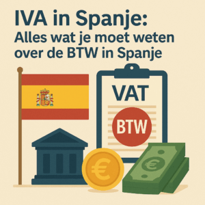 Illustratie van IVA in Spanje met Spaanse vlag, btw-document, euromunten en geld