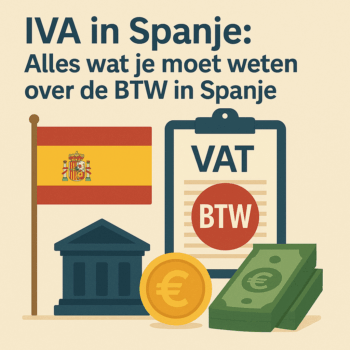 Illustratie van IVA in Spanje met Spaanse vlag, btw-document, euromunten en geld