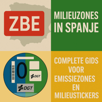 Thumbnail met ZBE-bord, DGT-milieusticker en tekst over milieuzones in Spanje 2025