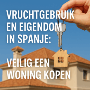 Hand met sleutel en houten huisje voor Spaanse woning – vruchtgebruik en eigendom in Spanje