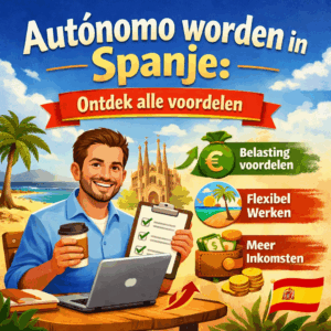 Illustratie van zelfstandig ondernemer die als autónomo werkt in Spanje met belastingvoordelen, flexibel werken en meer inkomen