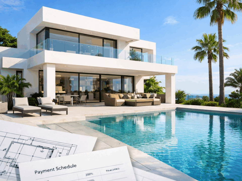Moderne luxe villa in Spanje met een betalingsschema voor nieuwbouw op de voorgrond