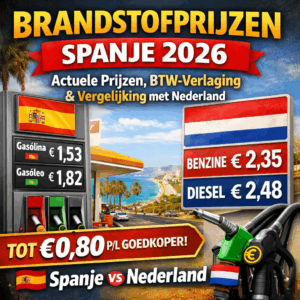 Vergelijking van brandstofprijzen Spanje en Nederland in 2026 met benzine en diesel prijzen en BTW-verlaging