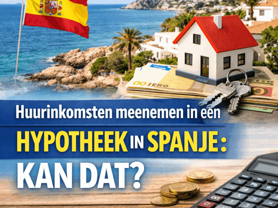 Huurinkomsten meenemen in een hypotheek in Spanje met huis, eurogeld en Spaanse kust